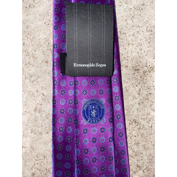 Ermenegildo Zegna Purple Patterned Silk Mens Tie 60" Made In Italy - Picture 3 of 13